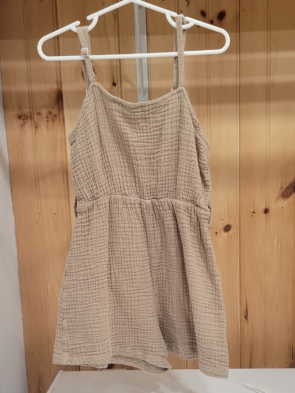 PatPat Beige/Tan Textured Cotton Kids One-Piece Sundress